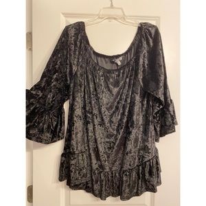 Women’s black crushed velvet off the shoulder top